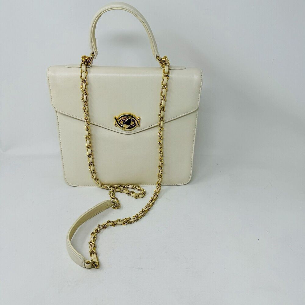 Vintage Giani Bernini Beige‎ Leather Shoulder Bag with Woven Chain Strap